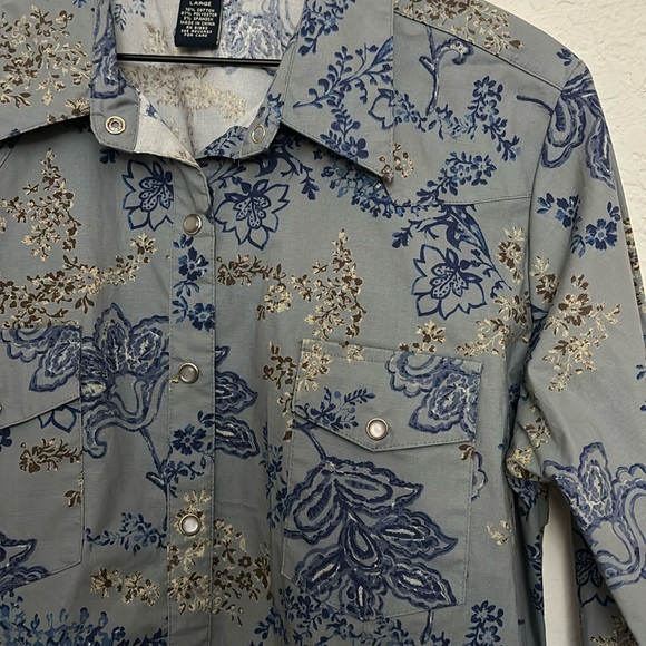 Denim & Co western cotton blend button snap blouse size large - Picture 2 of 6